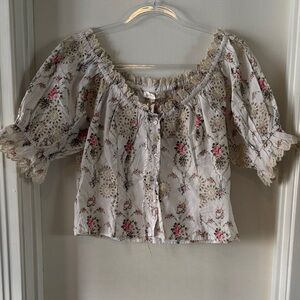 LoveShackFancy Floral Puff Sleeve Blouse